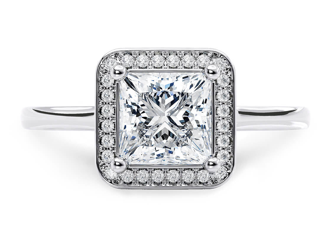 Minerva Halo Platinum Princess Engagement Ring