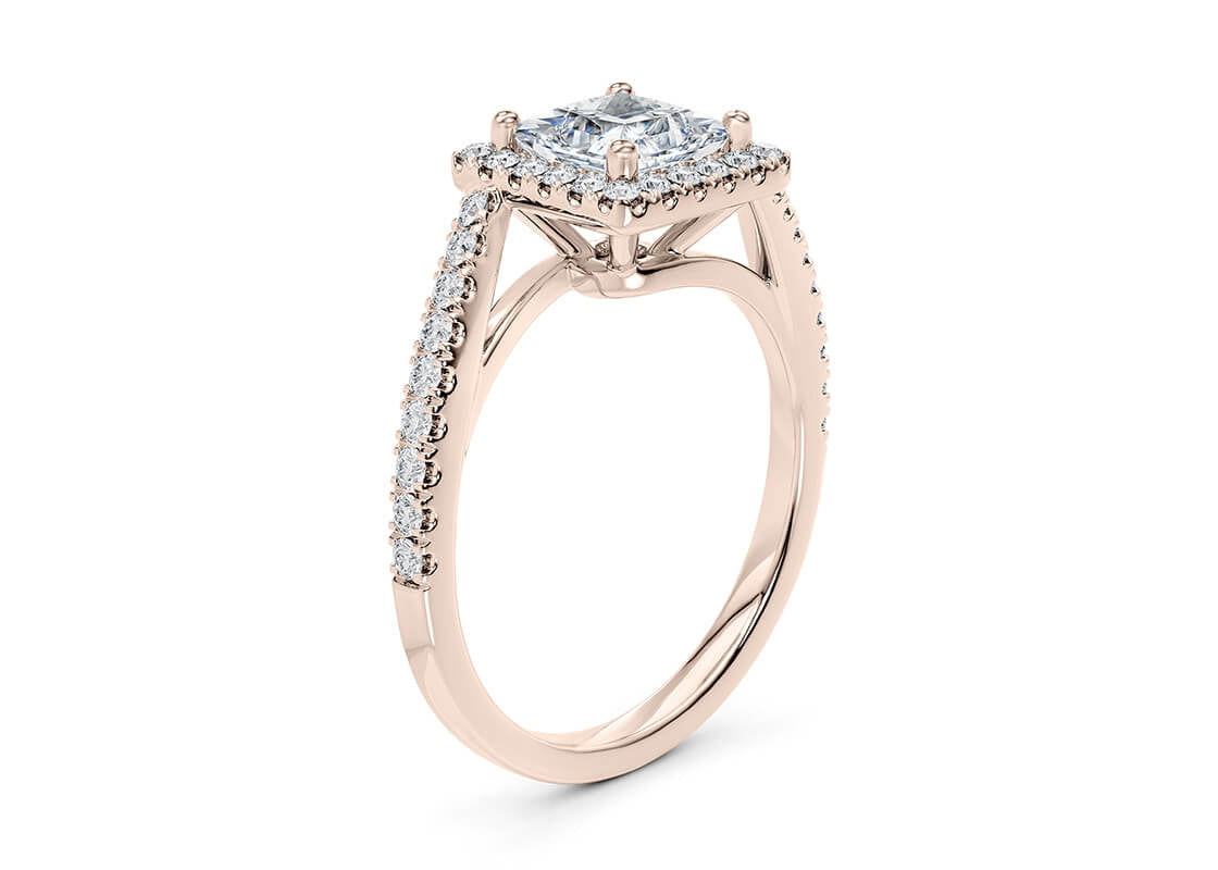 Kew Halo Rose Gold 18k Princess Engagement Ring