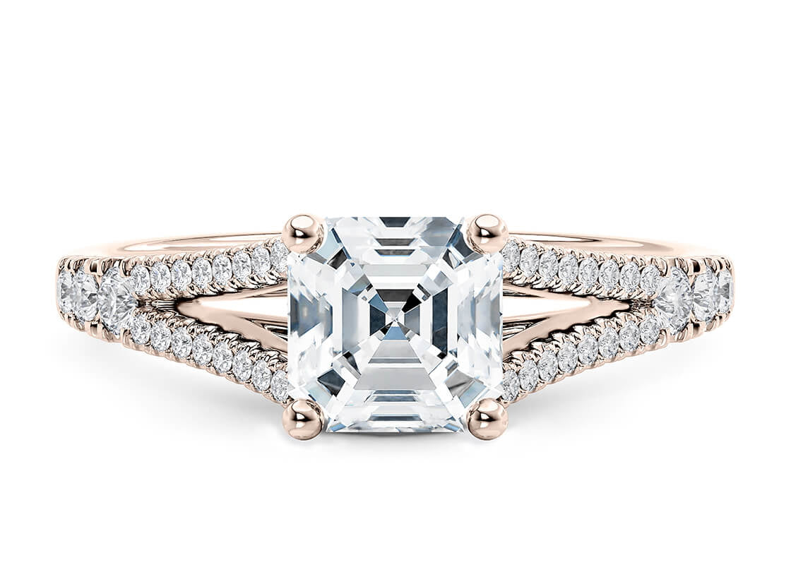 Oxford Diamond Band Rose Gold 18k Asscher Engagement Ring