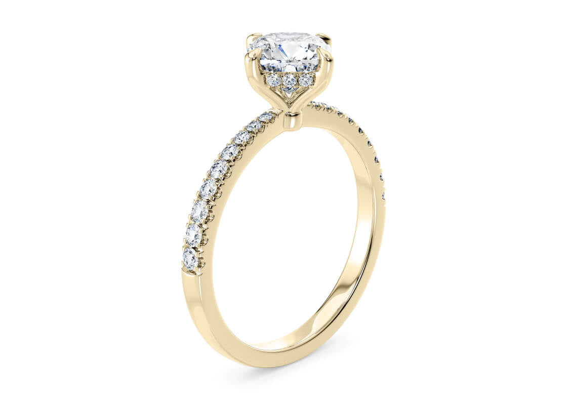 Asteria Compass Diamond Band Yellow Gold 18k Cushion Engagement Ring