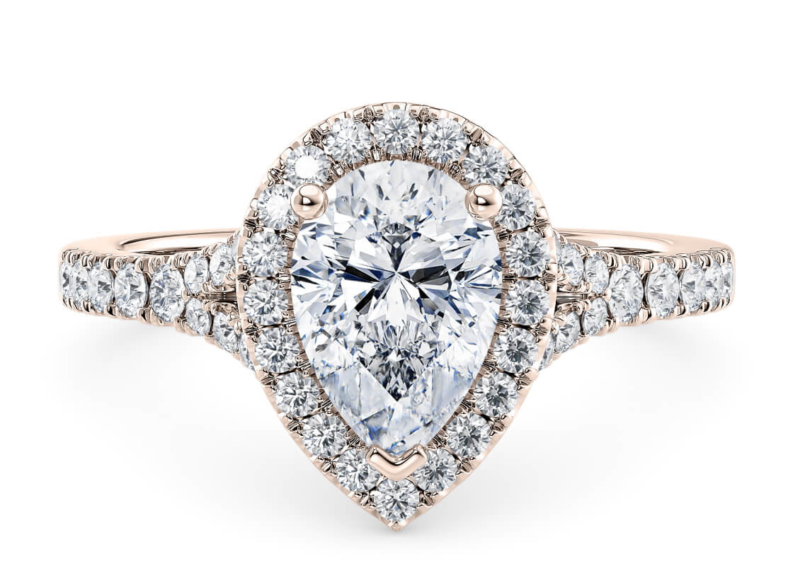 Battersea Halo Rose Gold 18k Pear Engagement Ring