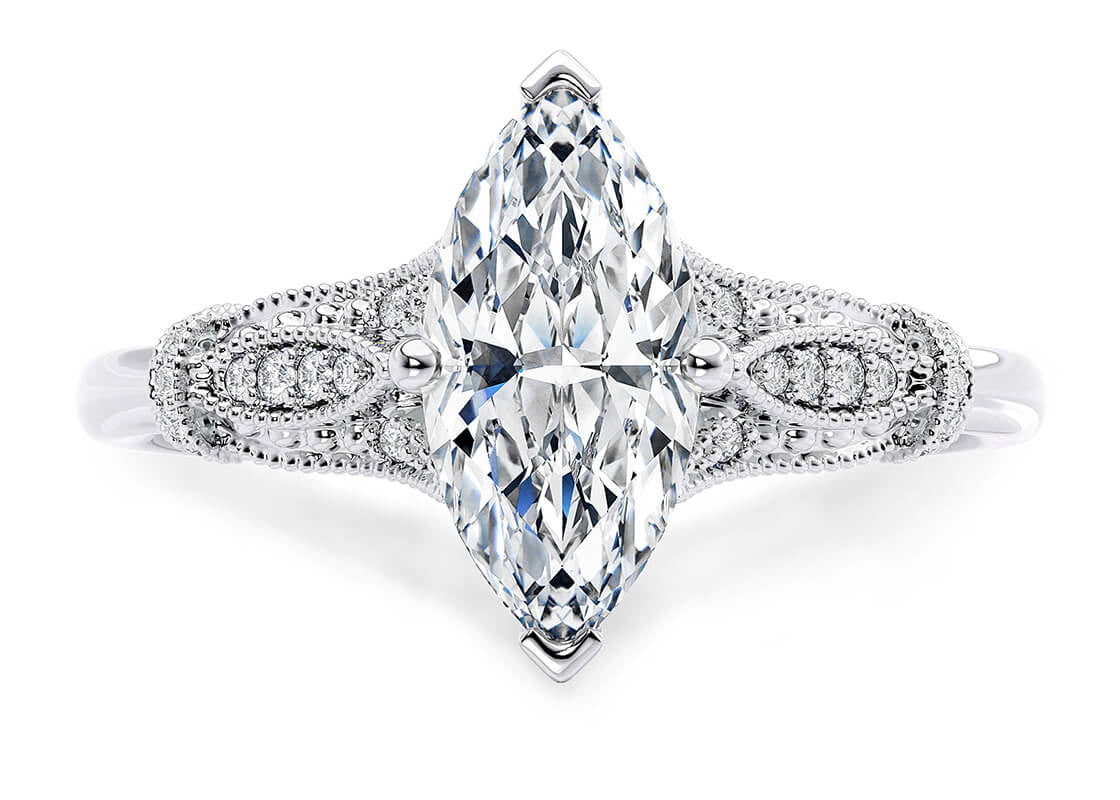 Jasmine Vintage Platinum Marquise Engagement Ring