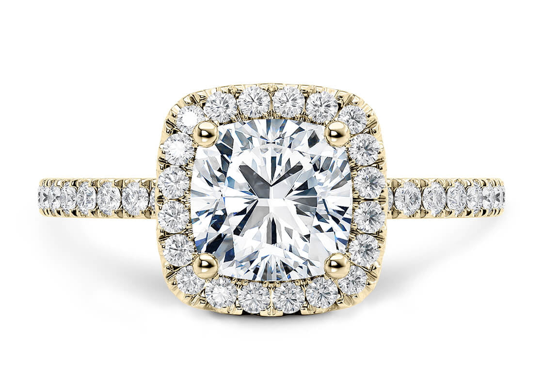 Isabella Halo Yellow Gold 18k Cushion Engagement Ring