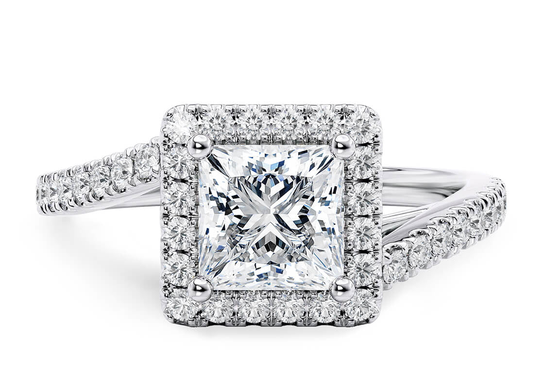Kew Halo Platinum Princess Engagement Ring