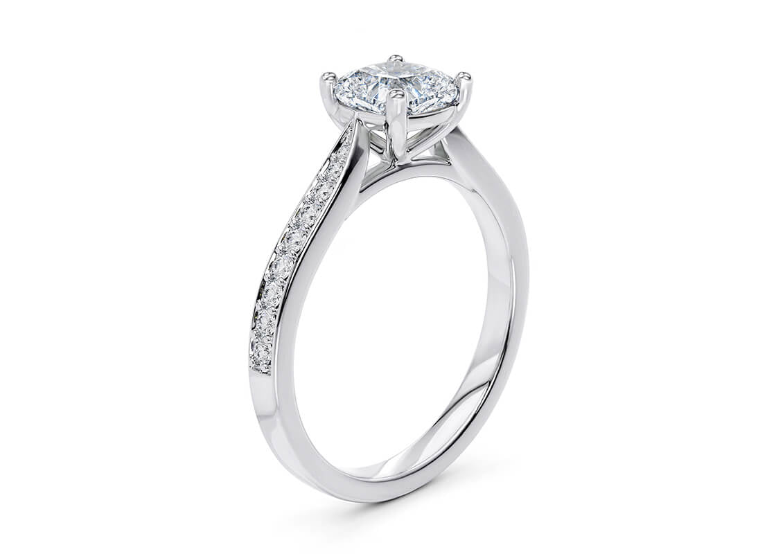 Victoria Diamond Band Platinum Cushion Engagement Ring