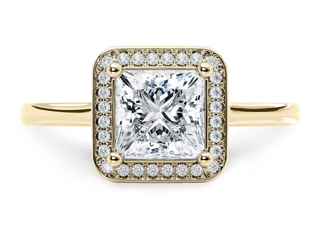 Minerva Halo Yellow Gold 18k Princess Engagement Ring
