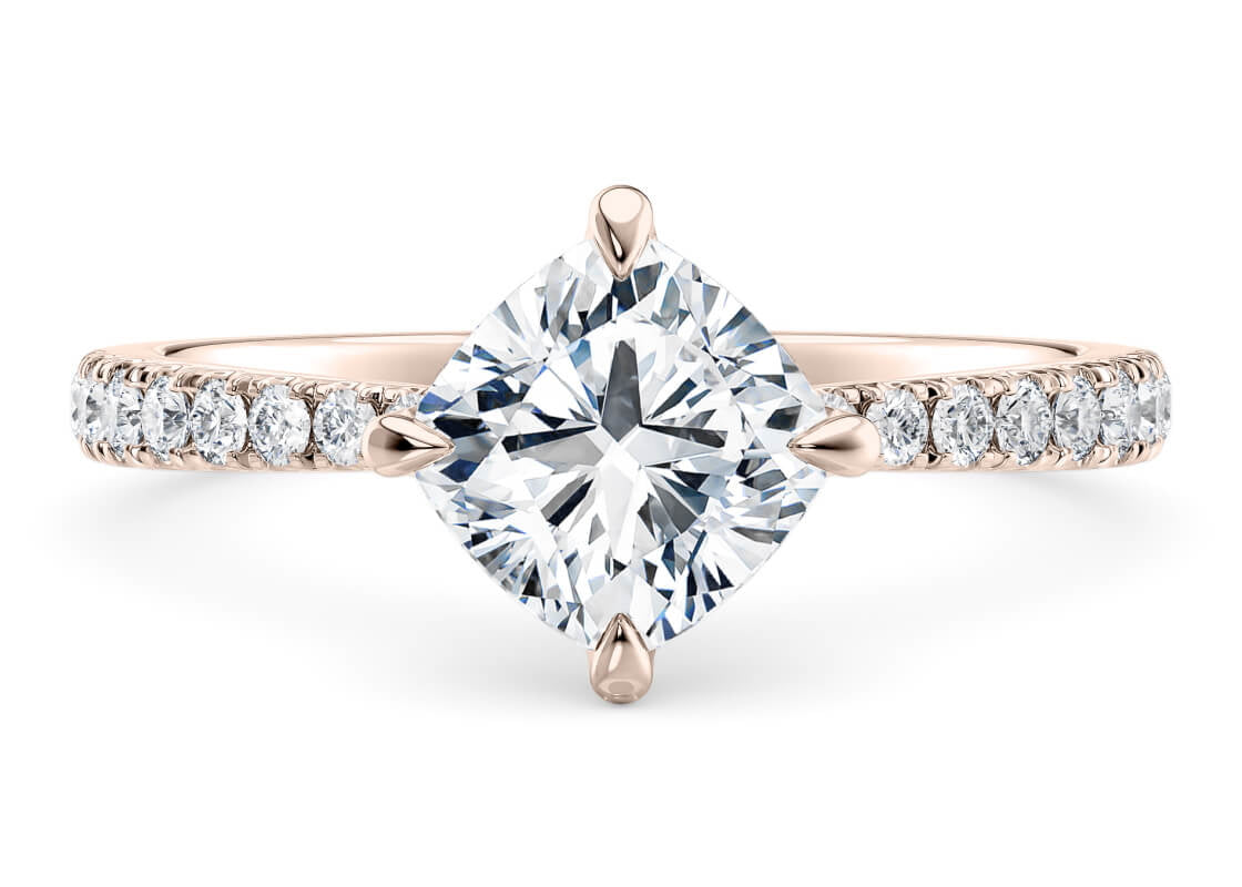 Asteria Compass Diamond Band Rose Gold 18k Cushion Engagement Ring