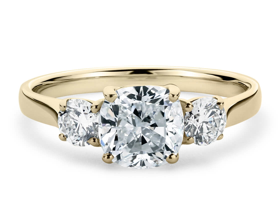 Roma Trilogy Yellow Gold 18k Cushion Engagement Ring