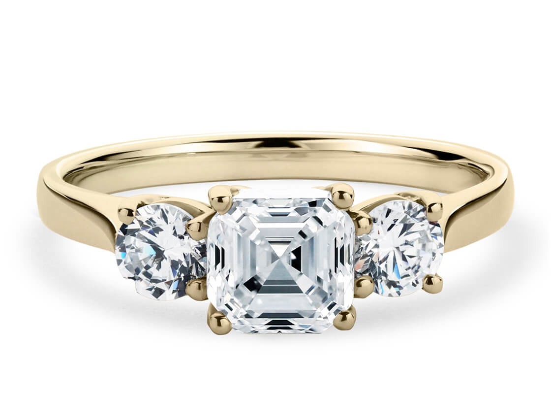 Roma Trilogy Yellow Gold 18k Asscher Engagement Ring