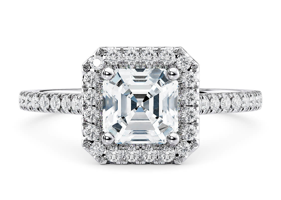 Aphrodite Halo Platinum Asscher Engagement Ring