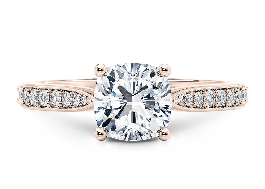 Victoria Diamond Band Rose Gold 18k Cushion Engagement Ring