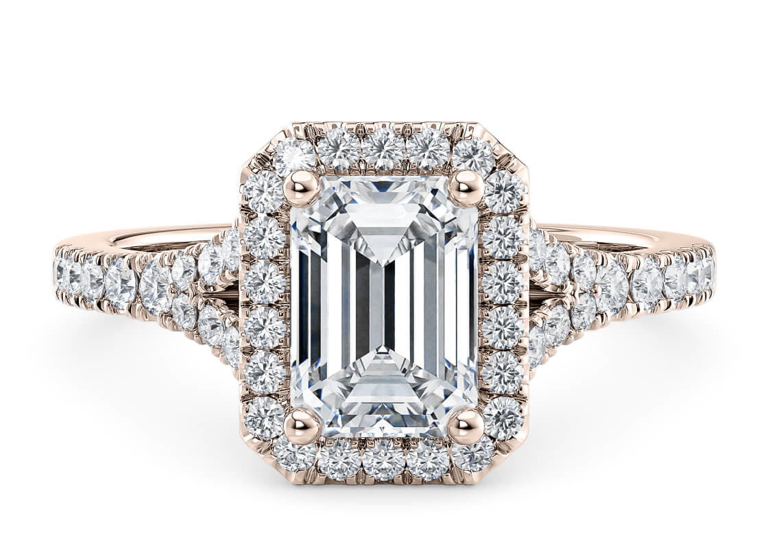 Battersea Halo Rose Gold 18k Emerald Engagement Ring