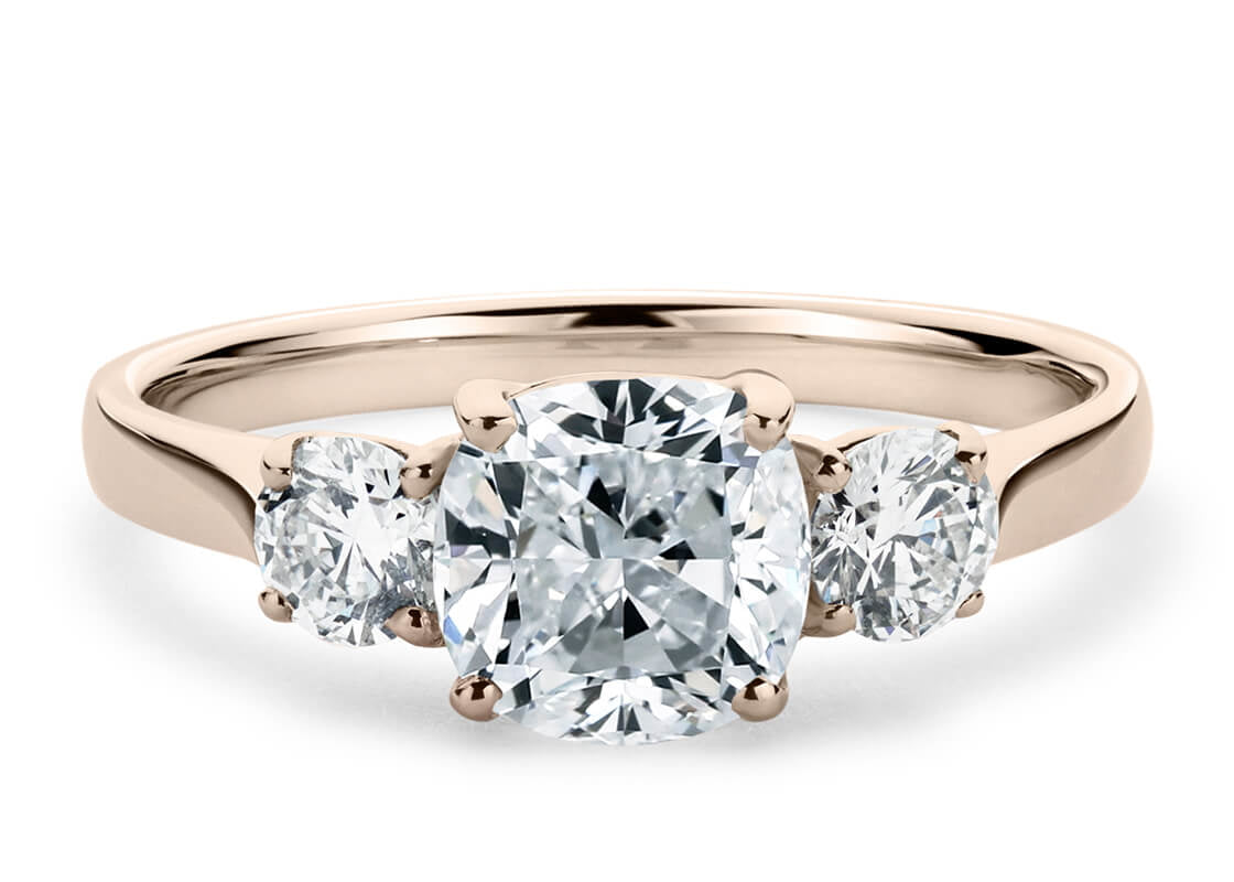 Roma Trilogy Rose Gold 18k Cushion Engagement Ring