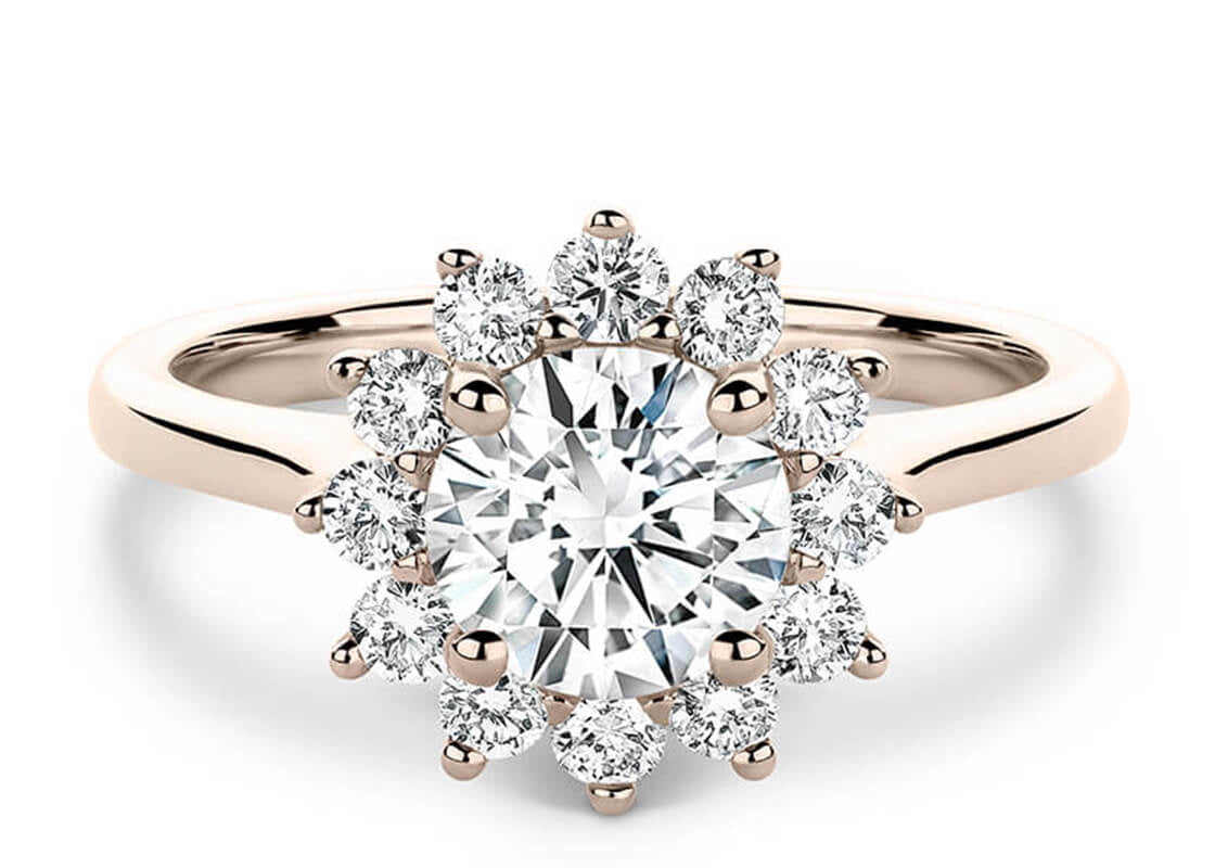 Edwardia Halo Rose Gold 18k Round Engagement Ring