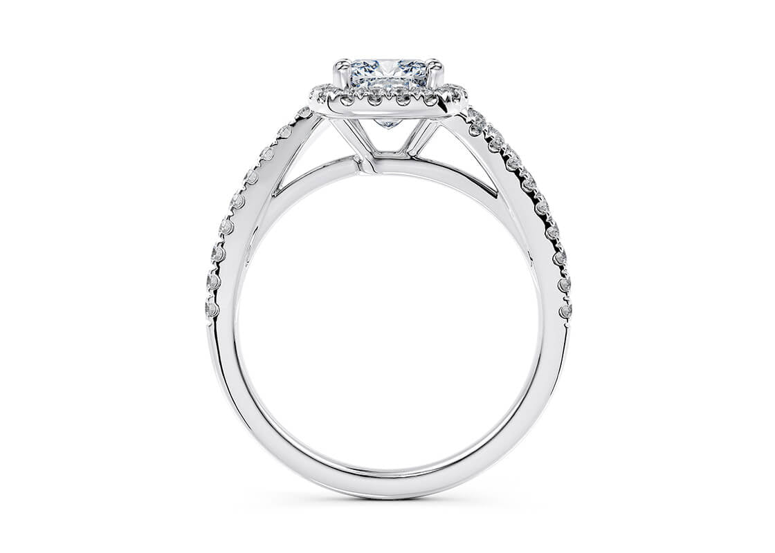 Kew Halo Platinum Cushion Engagement Ring
