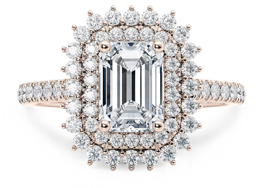 Berkeley Halo Rose Gold 18k Emerald Engagement Ring