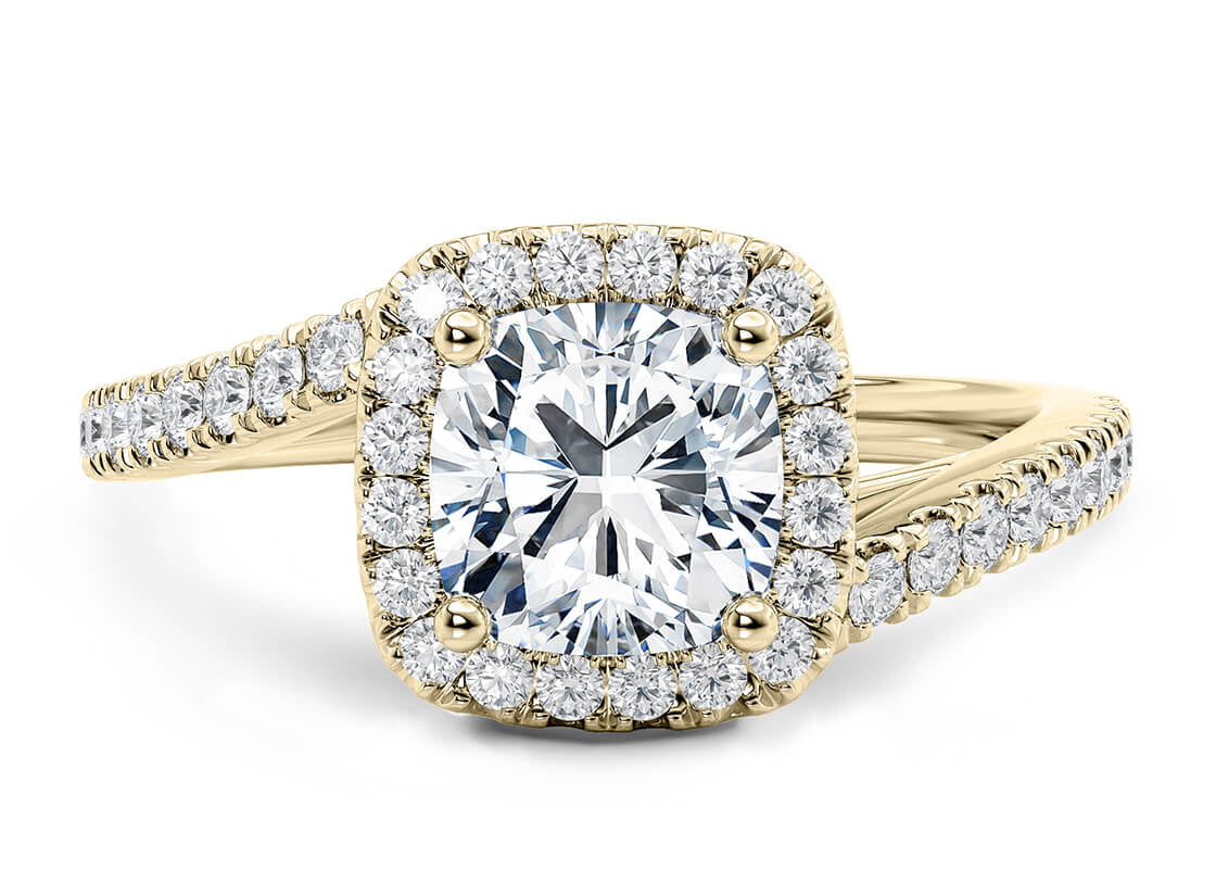 Kew Halo Yellow Gold 18k Cushion Engagement Ring