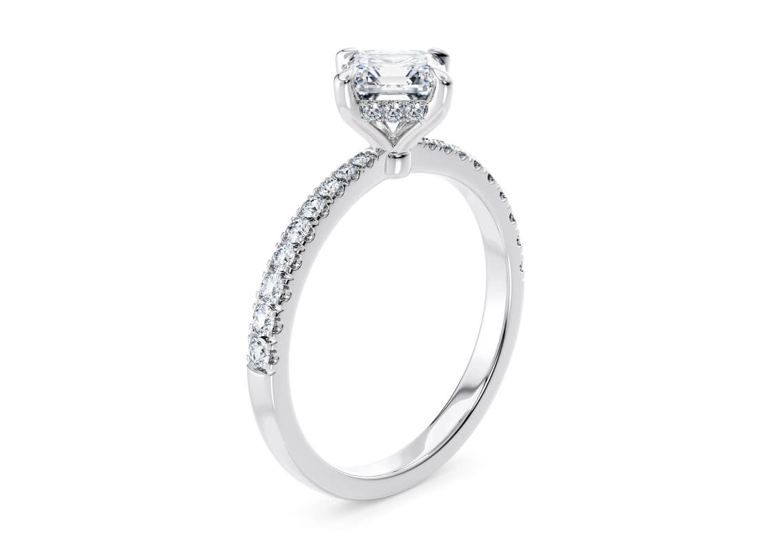 Asteria Compass Diamond Band Platinum Asscher Engagement Ring