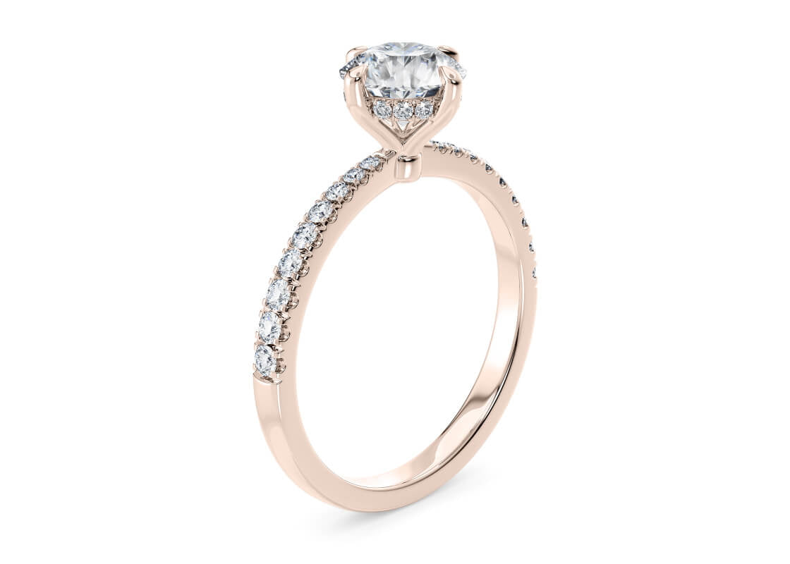 Asteria Compass Diamond Band Rose Gold 18k Round Engagement Ring
