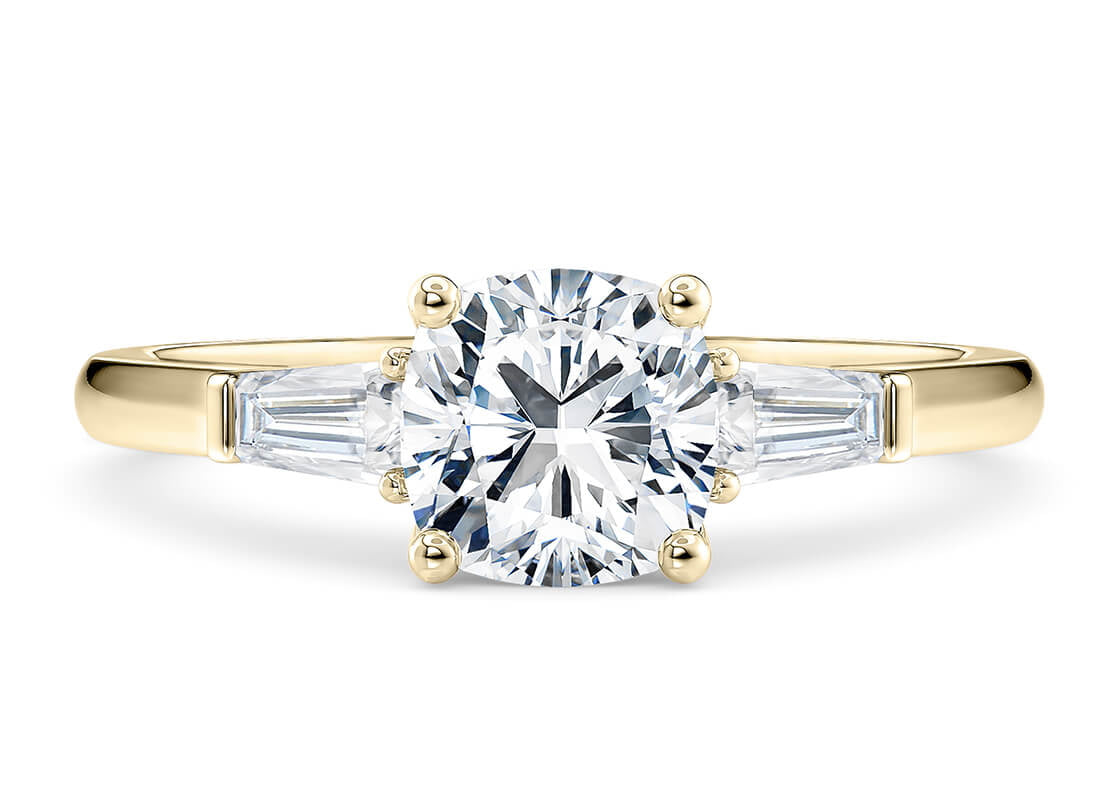 Alexandria Trilogy Yellow Gold 18k Cushion Engagement Ring