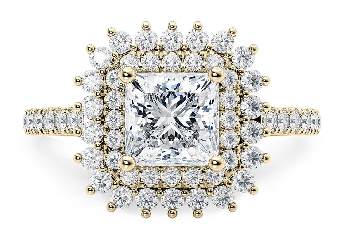 Berkeley Halo Yellow Gold 18k Princess Engagement Ring