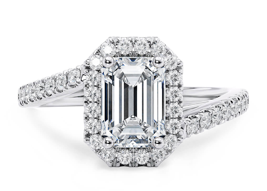 Kew Halo Platinum Emerald Engagement Ring