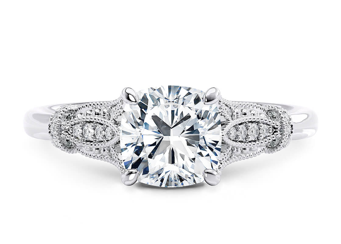 Jasmine Vintage Platinum Cushion Engagement Ring