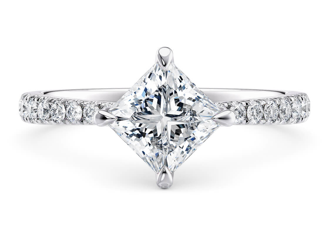 Asteria Compass Diamond Band Platinum Princess Engagement Ring