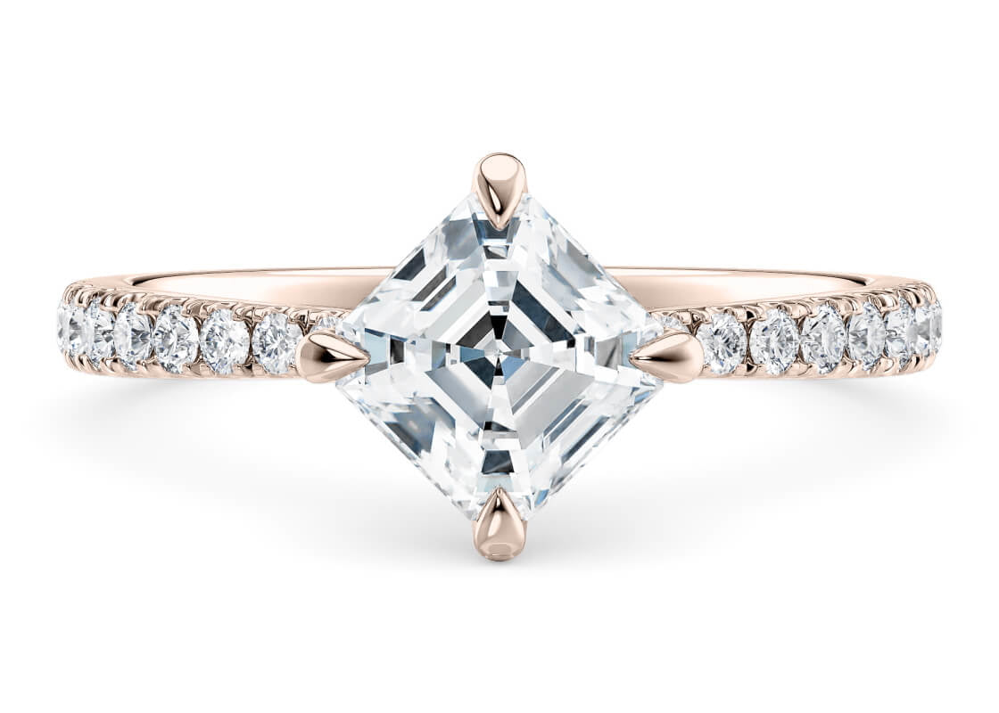 Asteria Compass Diamond Band Rose Gold 18k Asscher Engagement Ring