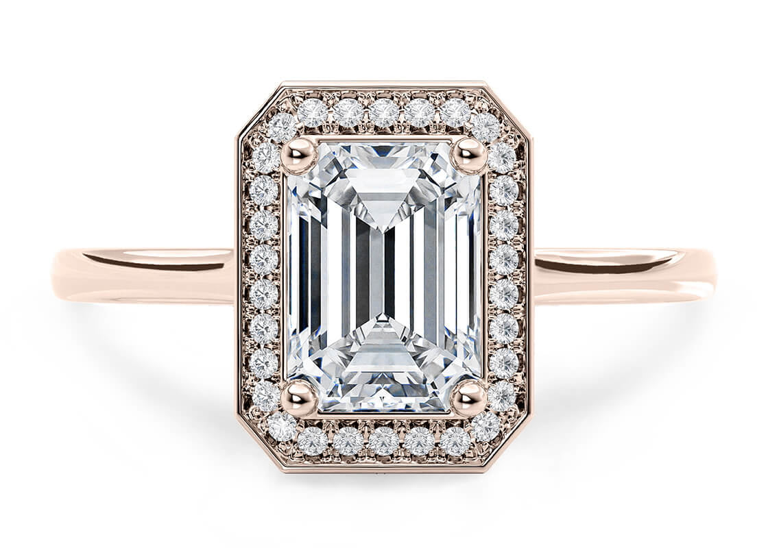 Minerva Halo Rose Gold 18k Emerald Engagement Ring