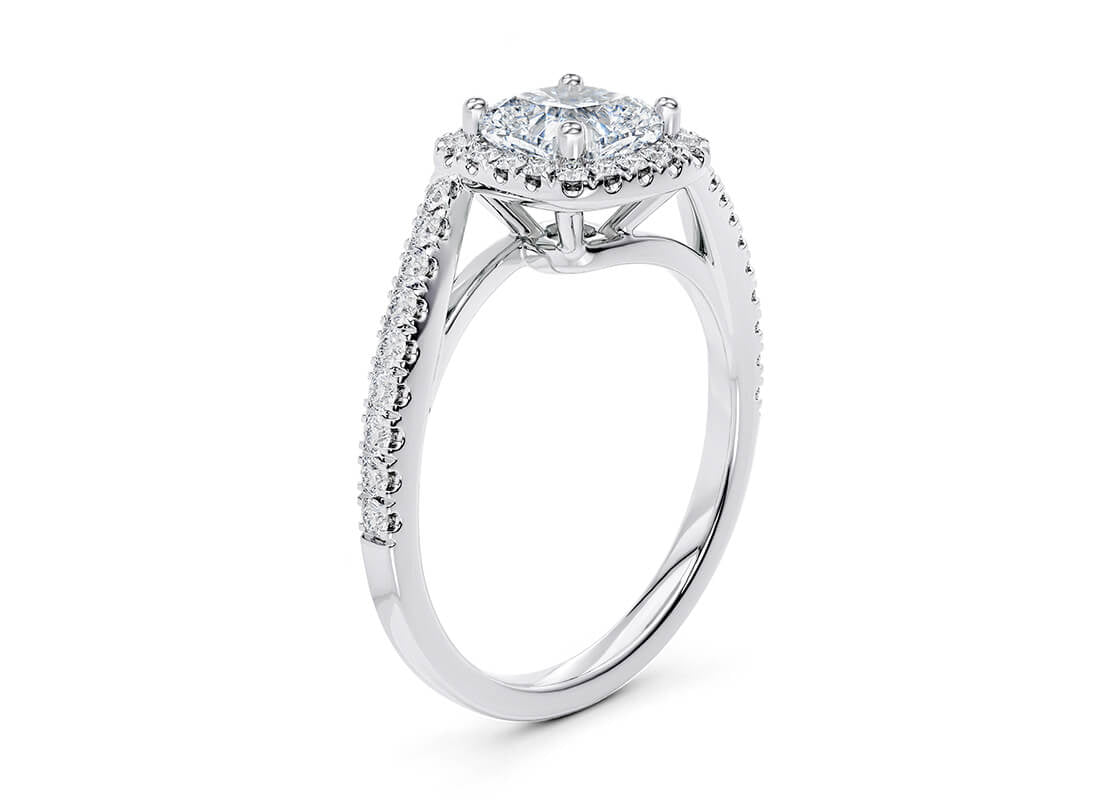 Kew Halo Platinum Cushion Engagement Ring