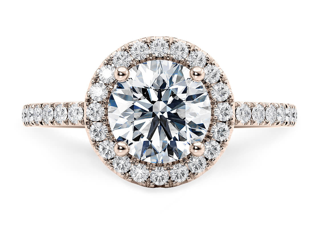 Isabella Halo Rose Gold 18k Round Engagement Ring