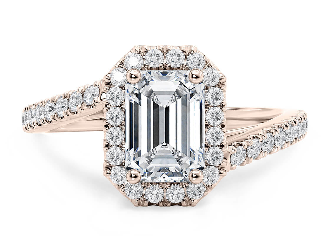Kew Halo Rose Gold 18k Emerald Engagement Ring