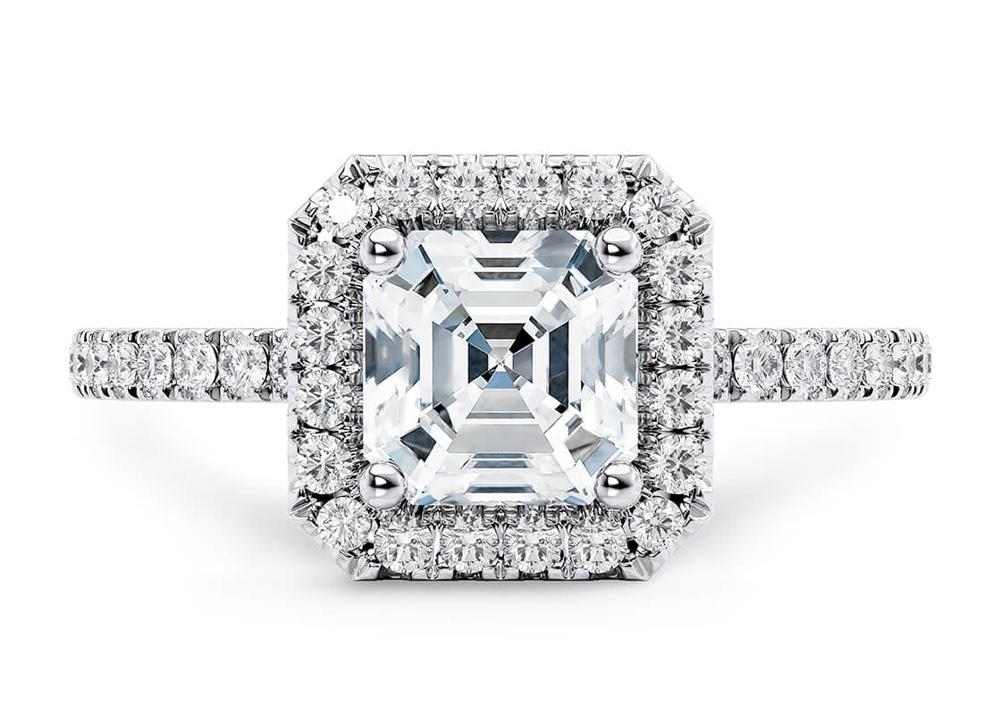 Isabella Halo Platinum Asscher Engagement Ring
