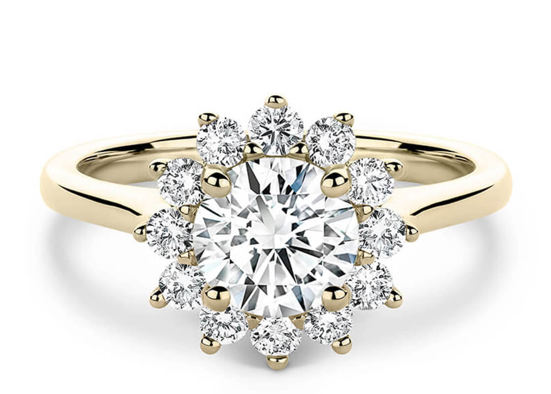 Edwardia Halo Yellow Gold 18k Round Engagement Ring