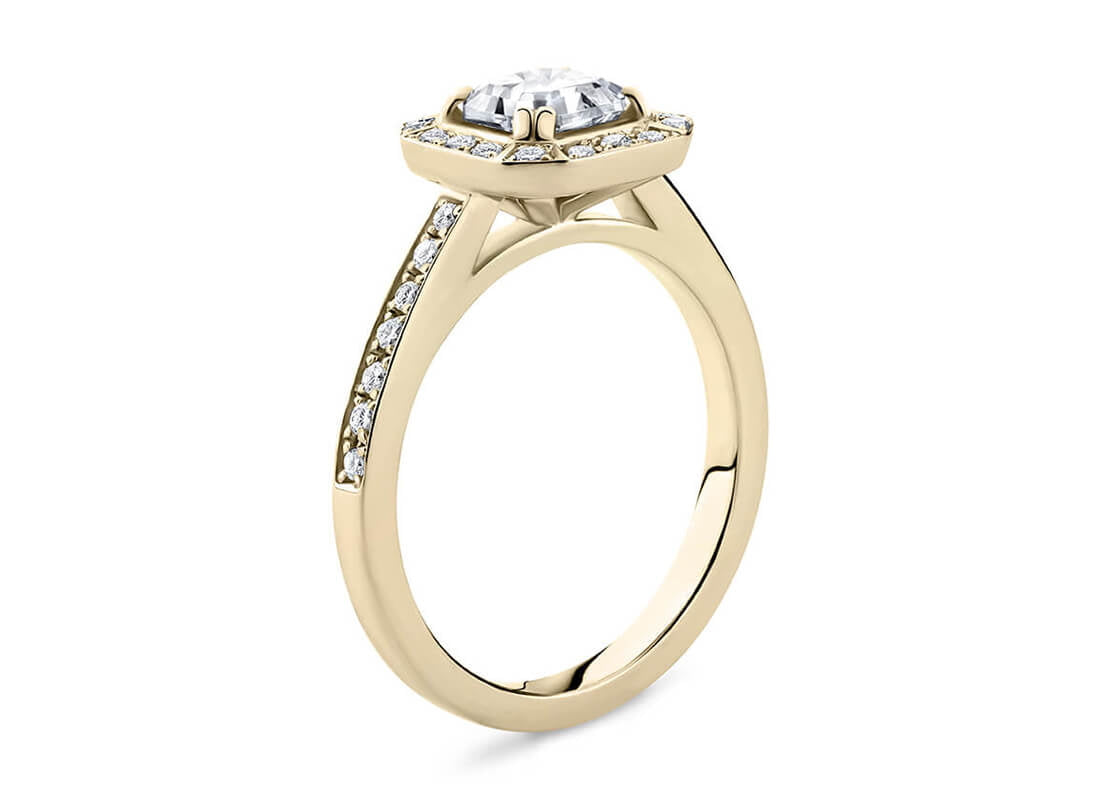 Zelda Halo Yellow Gold 18k Asscher Engagement Ring