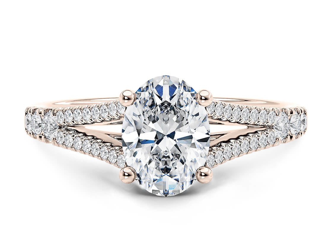 Oxford Diamond Band Rose Gold 18k Oval Engagement Ring