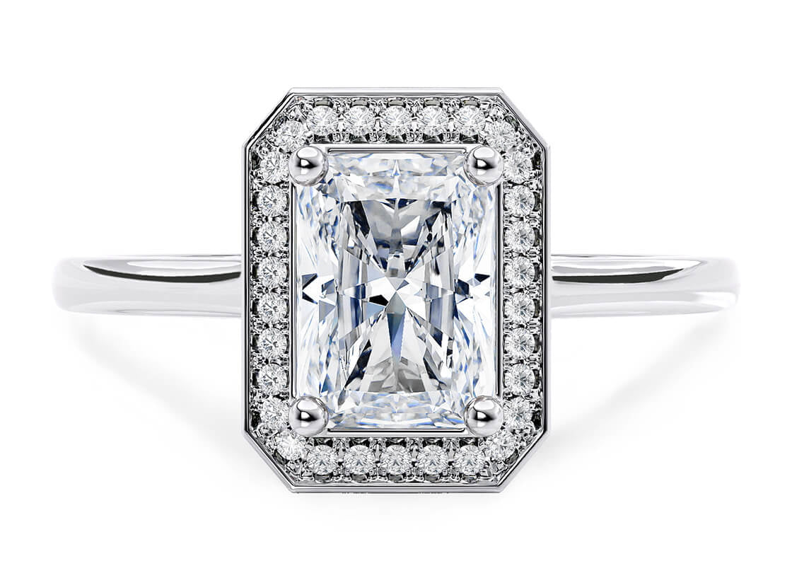 Minerva Halo Platinum Radiant Engagement Ring