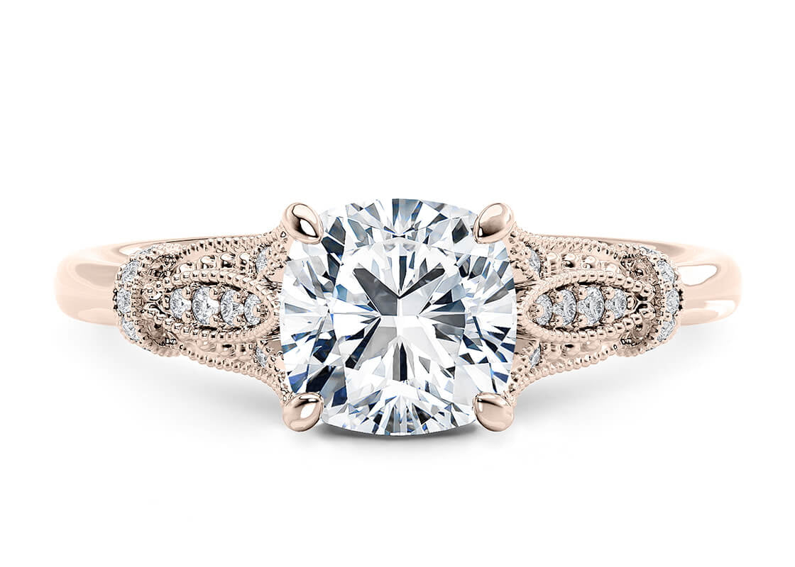 Jasmine Vintage Rose Gold 18k Cushion Engagement Ring