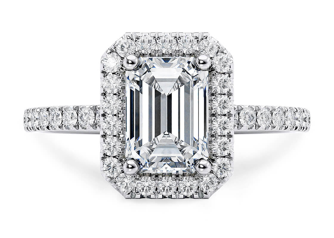 Isabella Halo Platinum Emerald Engagement Ring
