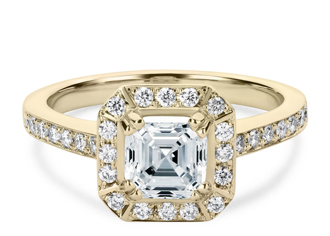 Zelda Halo Yellow Gold 18k Asscher Engagement Ring