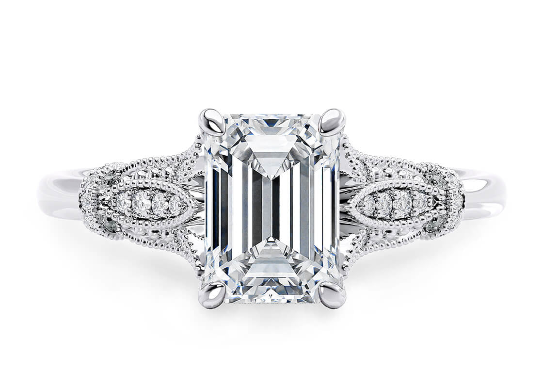 Jasmine Vintage Platinum Emerald Engagement Ring