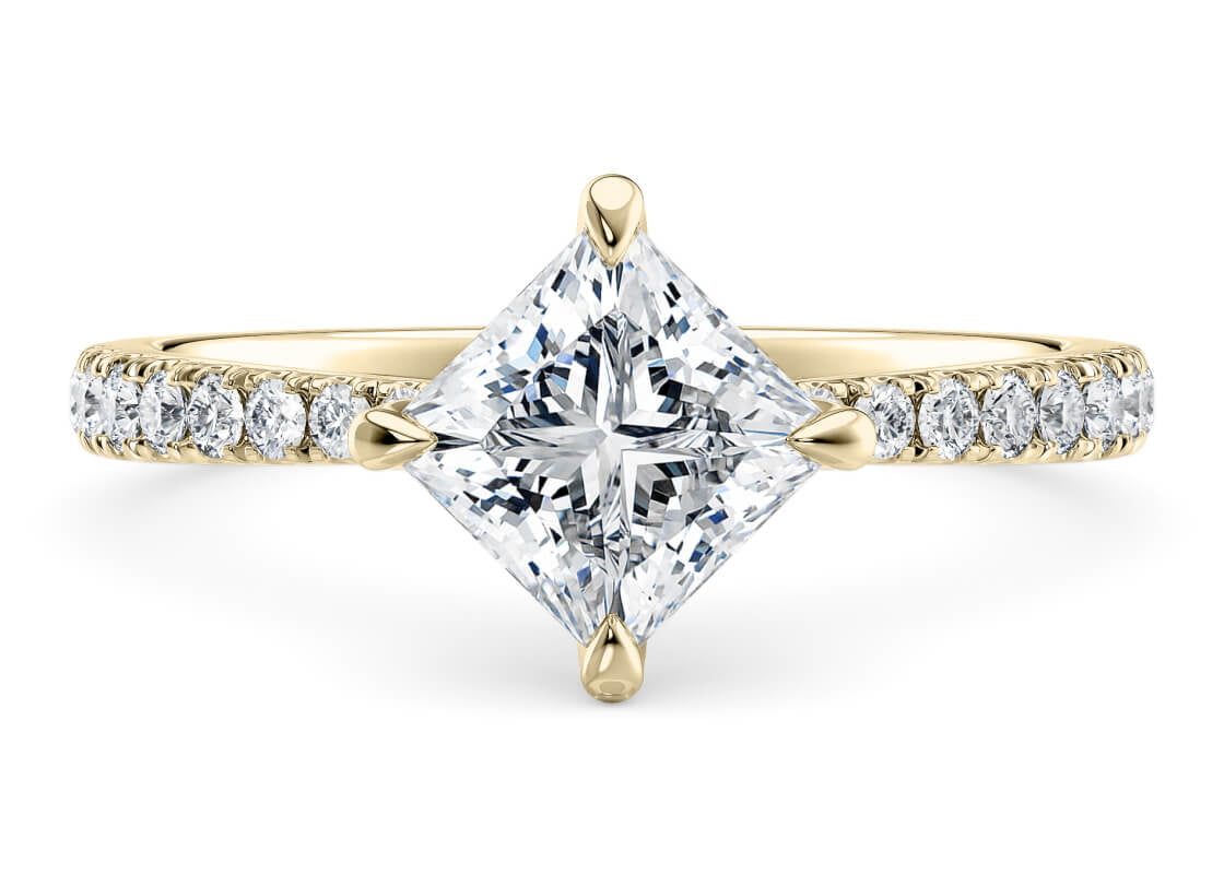 Asteria Compass Diamond Band Yellow Gold 18k Princess Engagement Ring
