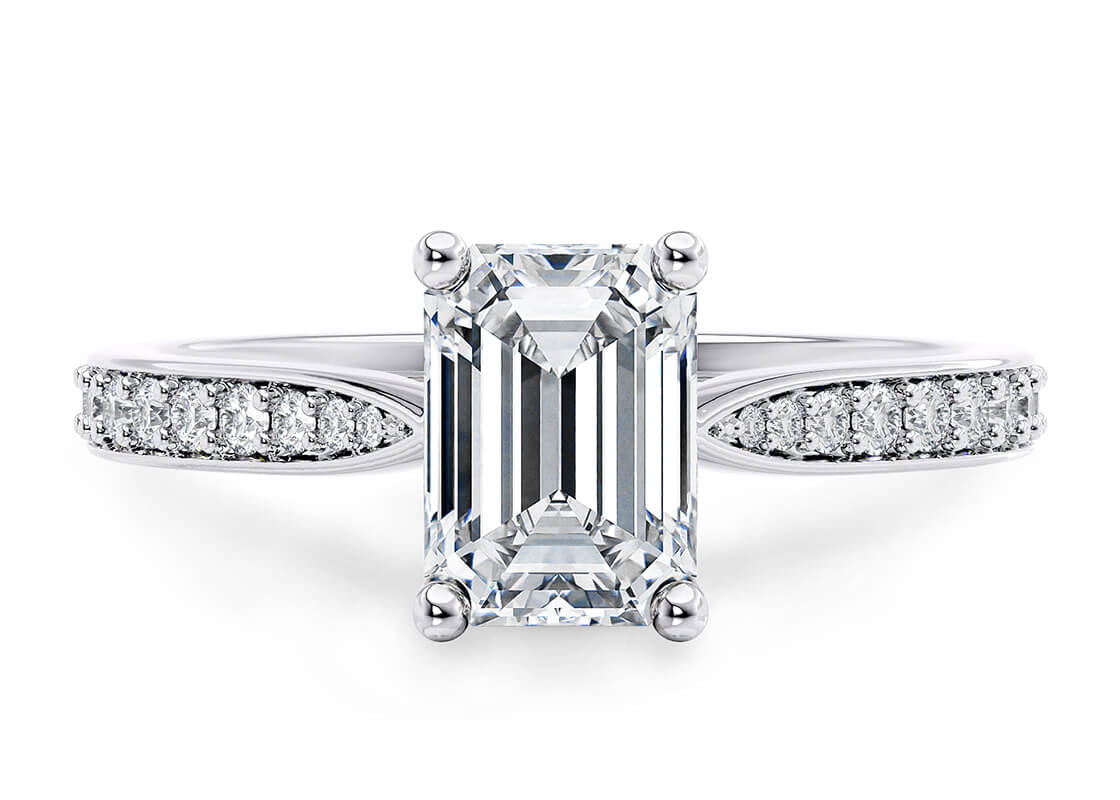 Victoria Diamond Band Platinum Emerald Engagement Ring