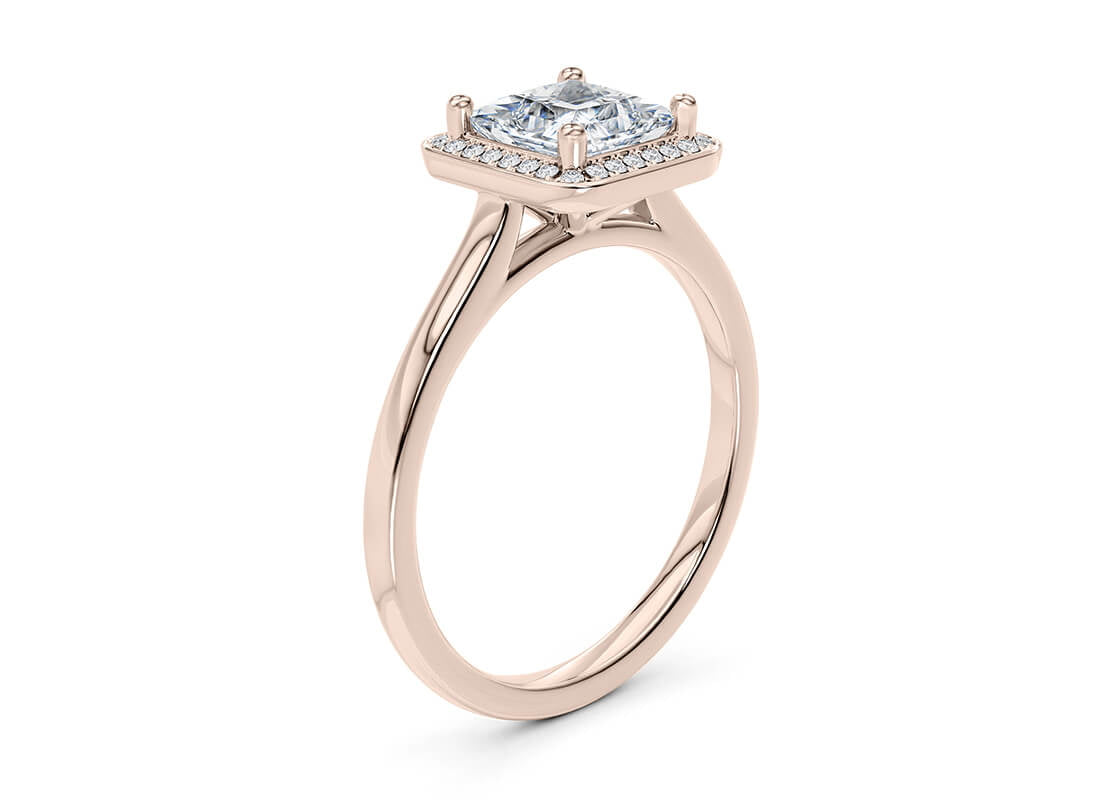 Minerva Halo Rose Gold 18k Princess Engagement Ring