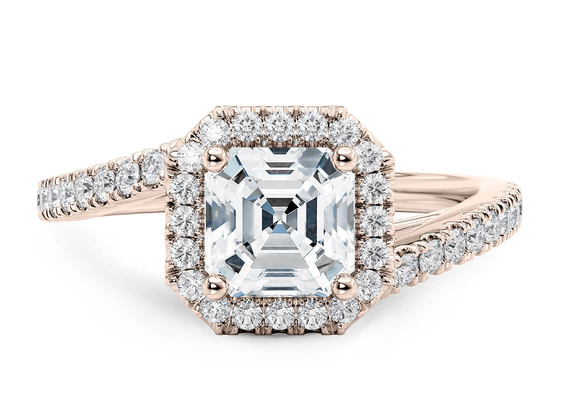 Kew Halo Rose Gold 18k Asscher Engagement Ring