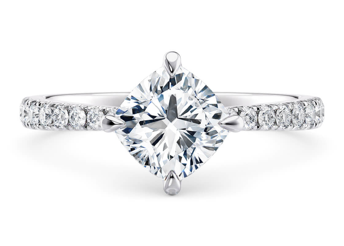 Asteria Compass Diamond Band Platinum Cushion Engagement Ring