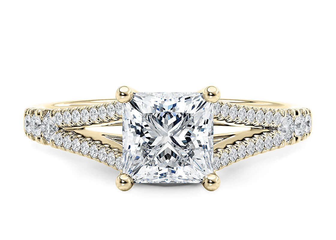Oxford Diamond Band Yellow Gold 18k Princess Engagement Ring