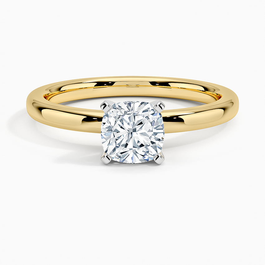 Comfort Fit 2mm Solitaire Ring Yellow Gold 18k Cushion Engagement Ring
