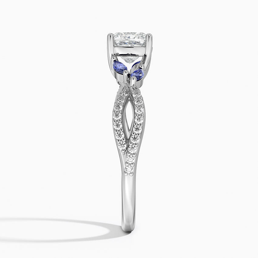Luxe Willow Sapphire and Diamond Ring (1/8 ct. tw.) Platinum Cushion Engagement Ring